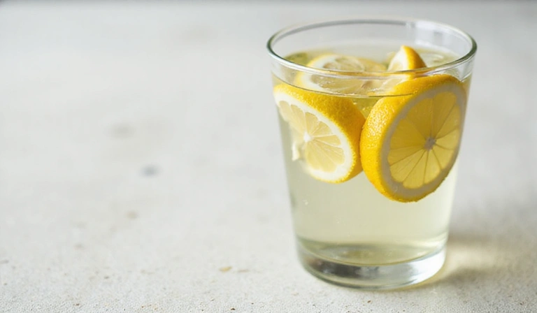 Un bicchiere d'acqua fresca con fette di limone, rappresentando idratazione e disintossicazione