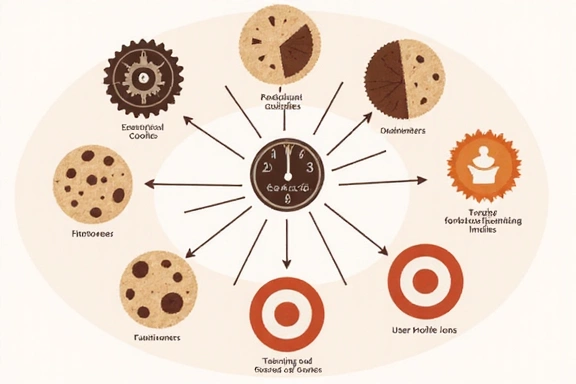 Illustrazione di diversi tipi di cookie, categorizzati per funzione