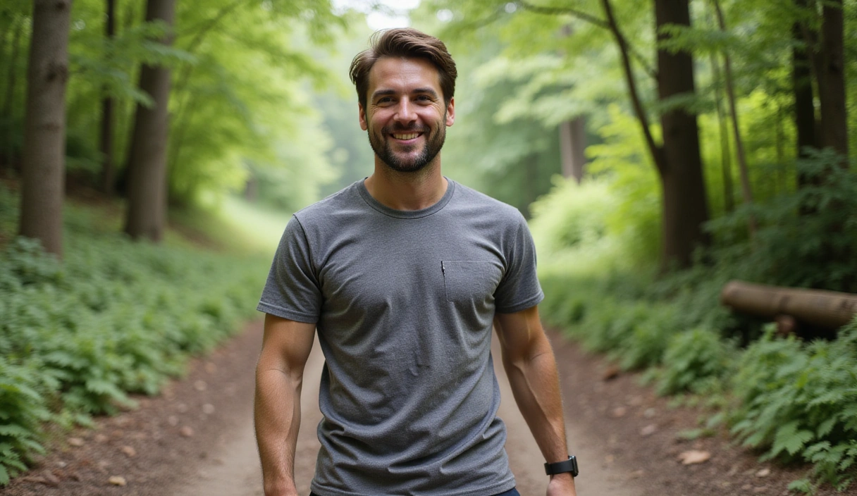 Uomo sano e attivo in un ambiente naturale con HerboVigor